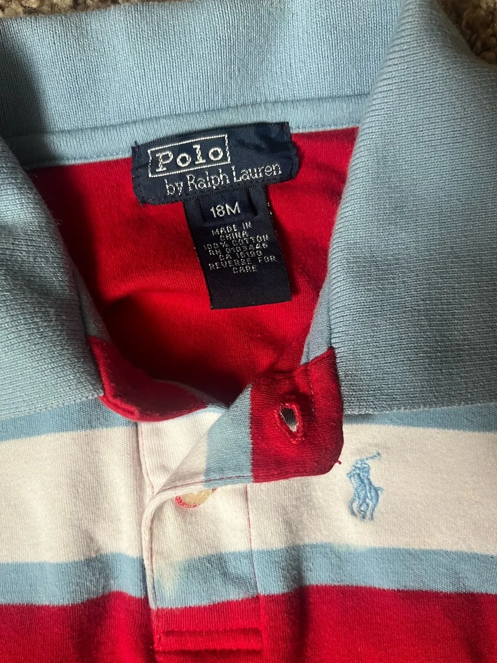 Vintage Y2K Ralph Lauren Red Polo Romper Blue & White Stripes Baby Boy 18m